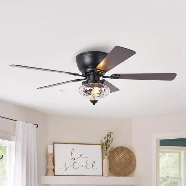 Main image of Ceiling Fans with Lights and Remote 52" Low Profile Flush Mount Ceiling Fan with Chandelier Light for Bedroom, Farmhouse Outdoor Ceiling Fans for Patios, Reversible Blades, 3 Speeds, FCC