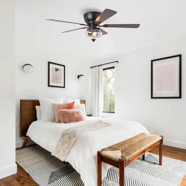 Alt view image 3 of 6 - Ceiling Fans with Lights and Remote 52" Low Profile Flush Mount Ceiling Fan with Chandelier Light for Bedroom, Farmhouse Outdoor Ceiling Fans for Patios, Reversible Blades, 3 Speeds, FCC