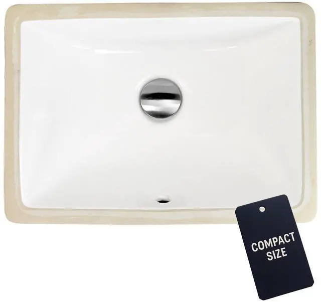 Main image of UM-16x11-W Rectangular Undermount Bathroom Sink 16" x 11" Interior Bowl, Small Bath Vanity Sink, w Overflow, High Gloss White Vitreous China, Scratch & Stain Resistant