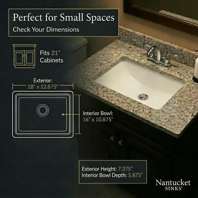 Alt view image 2 of 6 - UM-16x11-W Rectangular Undermount Bathroom Sink 16" x 11" Interior Bowl, Small Bath Vanity Sink, w Overflow, High Gloss White Vitreous China, Scratch & Stain Resistant