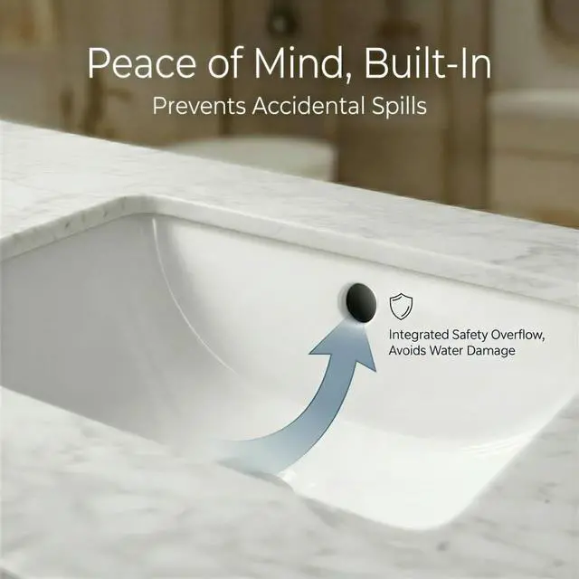 Alt view image 5 of 6 - UM-16x11-W Rectangular Undermount Bathroom Sink 16" x 11" Interior Bowl, Small Bath Vanity Sink, w Overflow, High Gloss White Vitreous China, Scratch & Stain Resistant