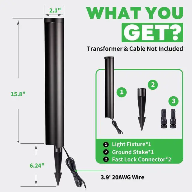 Alt view image 6 of 6 - Outdoor Path Lights, LED Landscape Pathway Lights, 12V Low Voltage Wired, Waterproof 5W 200LM Black Aluminum for Backyard Patio 6 Pack