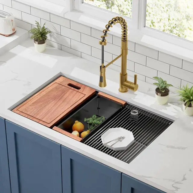 Main image of 30 inch Gunmetal Black Stainless Steel Undermount Kitchen Sink - 30x19 Handmade 16 Gauge Single Bowl Workstation Sink, 10 Inch Deep Modern Kitchen Sink is equipped with various accessories