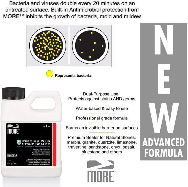 Alt view image 2 of 6 - MORE Premium Plus Stone Sealer Protector for Countertops - Natural Stone, Marble, Granite Surfaces - Advanced Formula (Pint / 16oz)