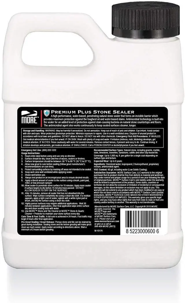 Alt view image 3 of 6 - MORE Premium Plus Stone Sealer Protector for Countertops - Natural Stone, Marble, Granite Surfaces - Advanced Formula (Pint / 16oz)