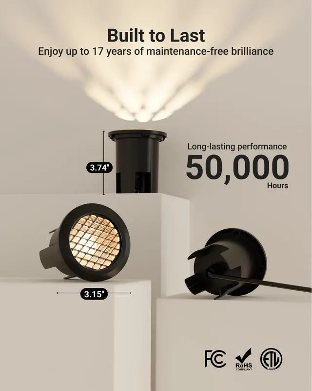 Alt view image 4 of 6 - Sunco 12 Pack Low Voltage In-Ground LED Outdoor Lights, Landscape Well Lighting for Yard, Garden, Walkway, 3W, 200 LM, 3000K Warm White, IP67 Rated, 50000 Hours ETL