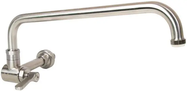 Main image of Single Wall Mount Commercial Manual Wok Range Faucet with 14" Swing Spout, All Stainless Steel Construction for Restaurant Kitchen NSF Approved