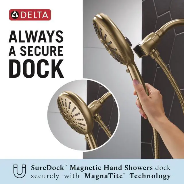 Alt view image 3 of 6 - Faucet 7-Spray SureDock Magnetic Shower Head with Handheld Spray, Gold Shower Head with Hose, Showerheads & Handheld Showers, Handheld Shower Heads, Lumicoat Champagne Bronze 59410-CZ-PR-PK