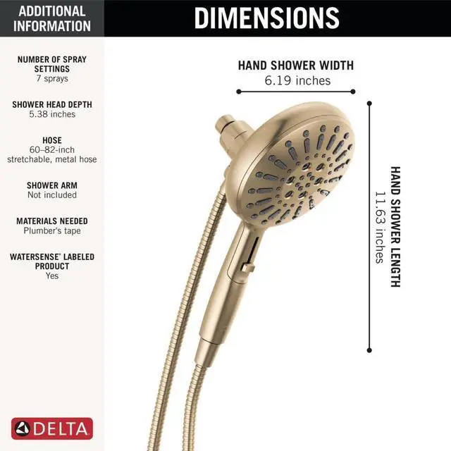 Alt view image 4 of 6 - Faucet 7-Spray SureDock Magnetic Shower Head with Handheld Spray, Gold Shower Head with Hose, Showerheads & Handheld Showers, Handheld Shower Heads, Lumicoat Champagne Bronze 59410-CZ-PR-PK