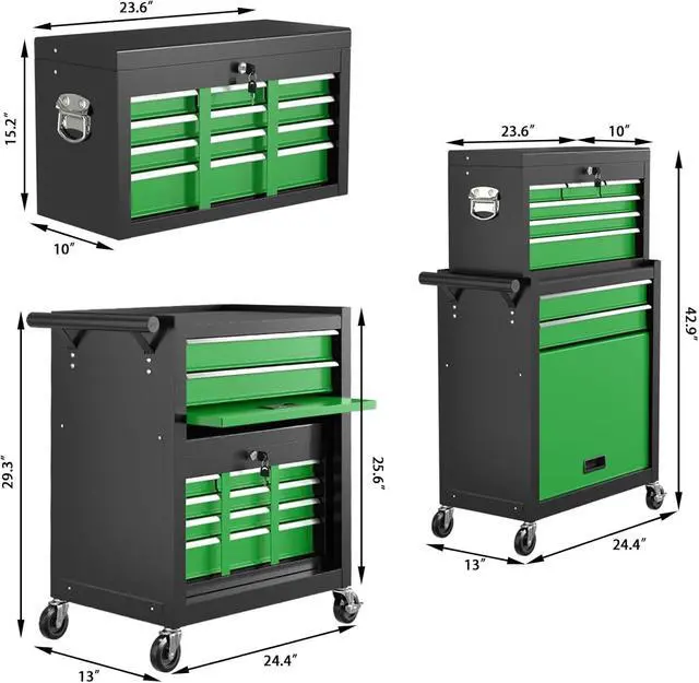 Alt view image 3 of 6 - 8-Drawer Rolling Tool Chest Tool Box,Removable Tool Storage Cabinet with 4 Wheels