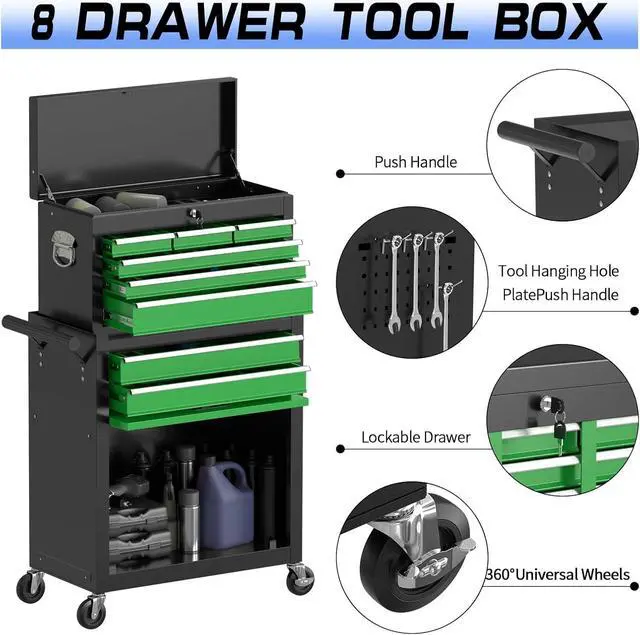 Alt view image 5 of 6 - 8-Drawer Rolling Tool Chest Tool Box,Removable Tool Storage Cabinet with 4 Wheels