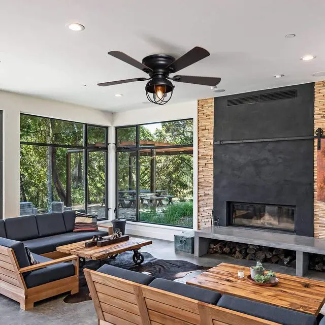 Alt view image 2 of 6 - Flush Mount Ceiling Fans with Lights and Remote, Black Farmhouse Low Profile Ceiling Fan with Light for Bedroom Living Room, Rustic Hugger Ceiling Fans with 3 Speeds, Reversible 5 Blades, 42 Inch