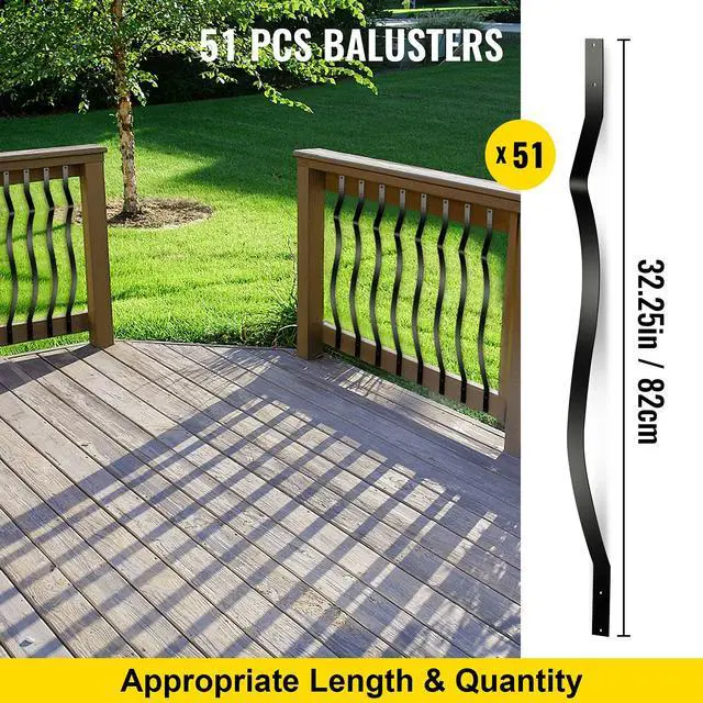 Alt view image 3 of 6 - Deck Balusters, 32.25"x1" Metal Deck Spindles, 51 Pack Staircase Baluster with Screws, Iron Deck Railing for Wood and Composite Deck, Stylish Black Baluster for Outdoor Stair Deck Porch