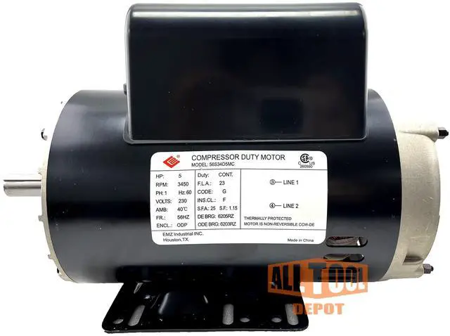 Main image of New 5 HP 3450 RPM, 56 Frame, 230V, 22Amp, 7/8" Shaft, Single Phase NEMA Air Compressor Motor - EM-05A