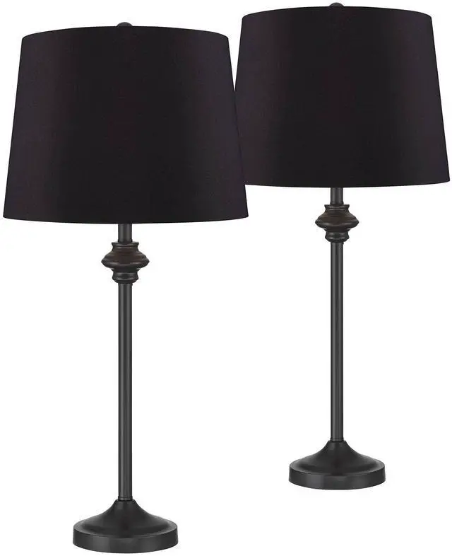 Main image of Lynn Modern Industrial Buffet Table Lamps 26" Tall Skinny Set of 2 Dark Bronze Brown Metal Black Faux Silk Drum Shade for Living Room House Home Dining Office Entryway Family Decor