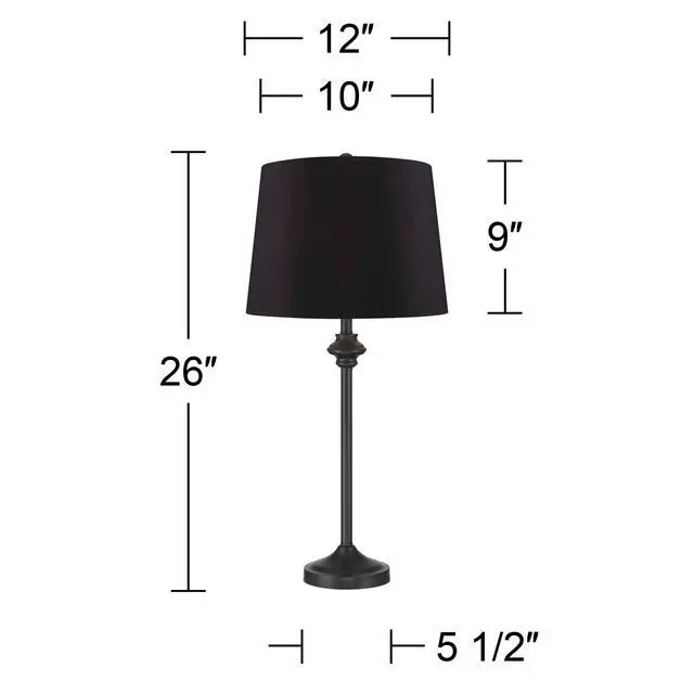Alt view image 4 of 6 - Lynn Modern Industrial Buffet Table Lamps 26" Tall Skinny Set of 2 Dark Bronze Brown Metal Black Faux Silk Drum Shade for Living Room House Home Dining Office Entryway Family Decor