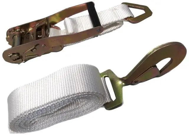 Main image of 2" x 13' Foot White Ratchet Strap with Snap Hook | Polyester Tie Down | 2" Inch Width | White | for Tying Down Canopy Tents, Inflatables, and Securing Cargo | 10 Pack