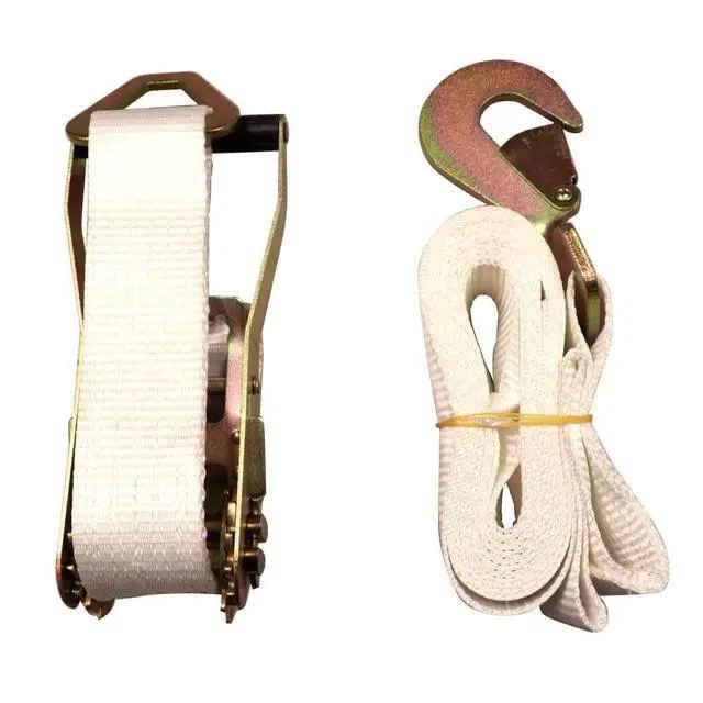Alt view image 2 of 6 - 2" x 13' Foot White Ratchet Strap with Snap Hook | Polyester Tie Down | 2" Inch Width | White | for Tying Down Canopy Tents, Inflatables, and Securing Cargo | 10 Pack