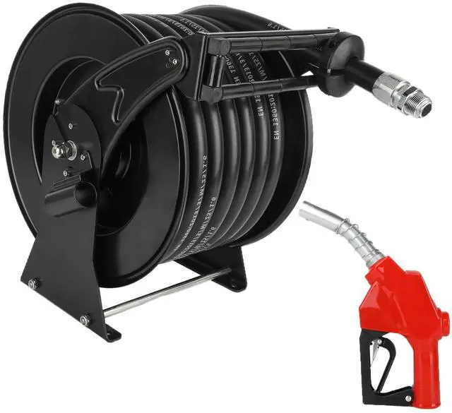 Main image of 1 Inch Fuel Hose Reel With Fueling Nozzle, 50 Foot Heavy Duty Diesel Retractable, 300 PSI Industrial Auto Rewind Mount for Def Fluid Tank Truck Bed Trailer Boat Cart