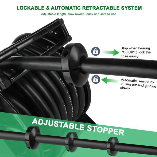 Alt view image 3 of 6 - 1 Inch Fuel Hose Reel With Fueling Nozzle, 50 Foot Heavy Duty Diesel Retractable, 300 PSI Industrial Auto Rewind Mount for Def Fluid Tank Truck Bed Trailer Boat Cart