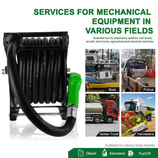 Alt view image 6 of 6 - 1 Inch Fuel Hose Reel With Fueling Nozzle, 50 Foot Heavy Duty Diesel Retractable, 300 PSI Industrial Auto Rewind Mount for Def Fluid Tank Truck Bed Trailer Boat Cart