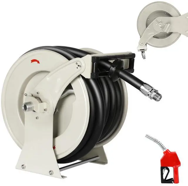 Main image of 1 Inch Fuel Hose Reel 50ft Retractable Heavy Duty Hose Reel for Diesel Fuel Can Spring Driven Autoswing 300 PSI Fast Pump Fuel Line Hose with Nozzle for Tank Truck Boats Air Vehicle