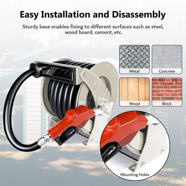 Alt view image 5 of 6 - 1 Inch Fuel Hose Reel 50ft Retractable Heavy Duty Hose Reel for Diesel Fuel Can Spring Driven Autoswing 300 PSI Fast Pump Fuel Line Hose with Nozzle for Tank Truck Boats Air Vehicle