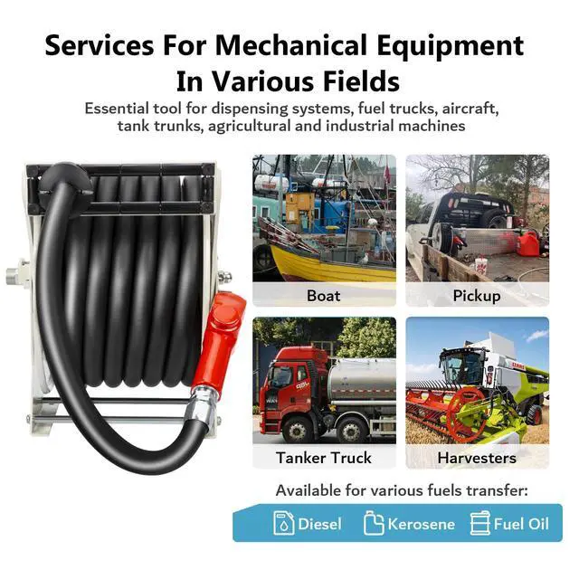 Alt view image 6 of 6 - 1 Inch Fuel Hose Reel 50ft Retractable Heavy Duty Hose Reel for Diesel Fuel Can Spring Driven Autoswing 300 PSI Fast Pump Fuel Line Hose with Nozzle for Tank Truck Boats Air Vehicle