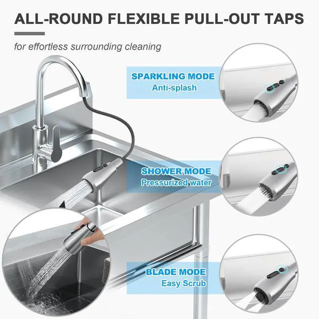 Alt view image 6 of 6 - Stainless Steel Utility Sink Freestanding Single Bowl Laundry Sink with Hot and Cold Water Plumbing Workbench Drawers for Laundry Room Farmhouse Indoor and Outdoor Sink