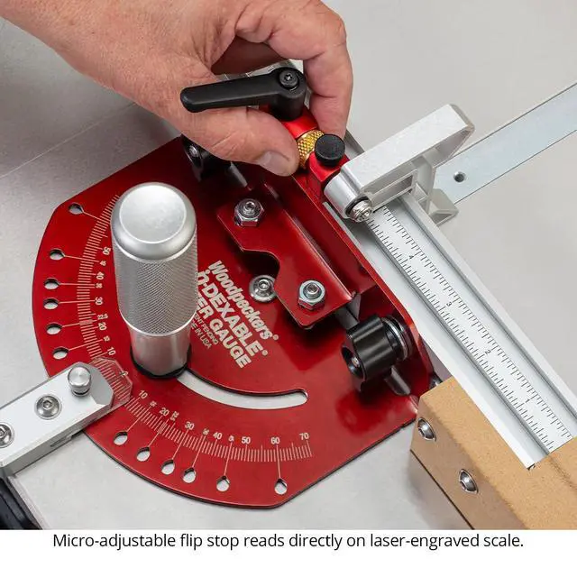 Alt view image 3 of 6 - in-DEXABLE Miter Gauge Precision Table Saw Cross-Cuts with Micro-Adjust Flip Stop, Indexed Angles & Leaf Spring Miter Bar USA-Made IMG-I