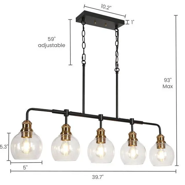 Alt view image 4 of 6 - Chandeliers for Dining Room, 5 Light Linear Chandelier Modern Farmhouse Kitchen Island Light with Seeded Glass Pool Table Light for Kitchen, Dining Room, Living Room