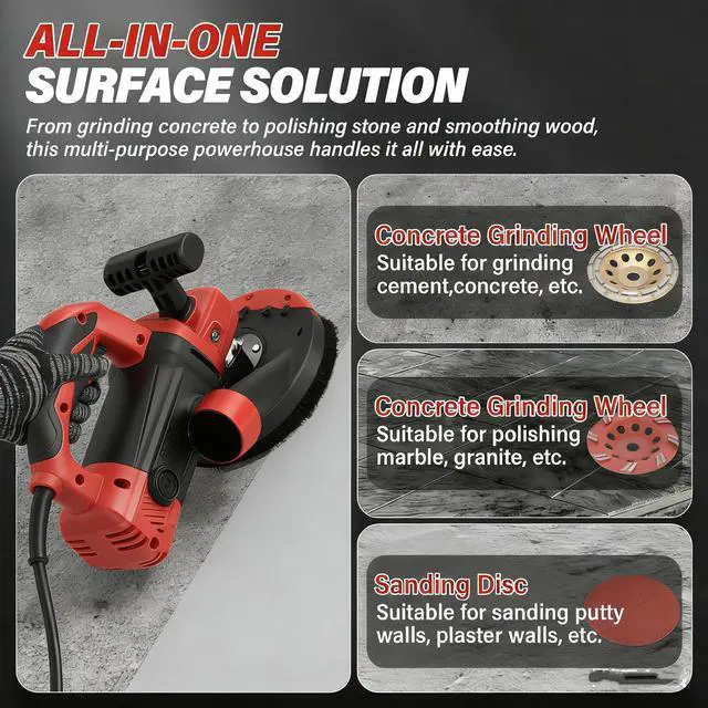 Alt view image 6 of 6 - 7-Inch Concrete Floor Grinder, 2200W Powerful Concrete Sanding Machine Concretes Sander Practical Angle Grinder Tool Floor Grinders Polishing Machine 90° Seamless sanding for Floors(Size:B)
