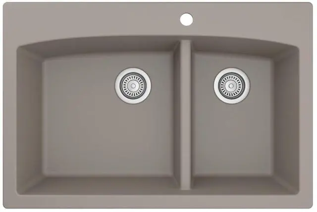 Main image of QT-711 Drop-In Quartz Composite 33 in. 1-Hole 60/40 Double Bowl Kitchen Sink in Concrete