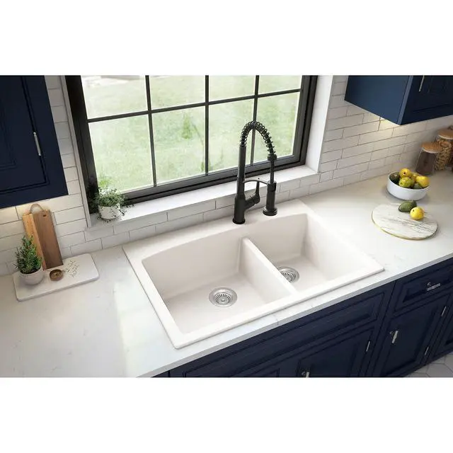 Alt view image 2 of 5 - QT-711 Drop-In Quartz Composite 33 in. 1-Hole 60/40 Double Bowl Kitchen Sink in Concrete