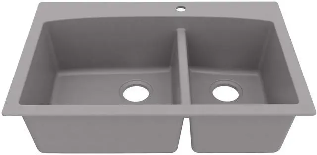 Main image of 33 Inch Drop In Double Bowl Kitchen Sink 60/40 Quartz Composite Granite Top Mount Sink, Deep Basins, 1 Hole with Additional Knockouts, Heat & Scratch Resistant in Grey