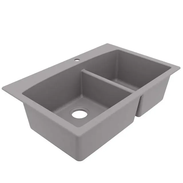 Alt view image 6 of 6 - 33 Inch Drop In Double Bowl Kitchen Sink 60/40 Quartz Composite Granite Top Mount Sink, Deep Basins, 1 Hole with Additional Knockouts, Heat & Scratch Resistant in Grey
