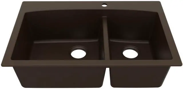Main image of QT-711 Drop-In Quartz Composite 33 in. 1-Hole 60/40 Double Bowl Kitchen Sink in Brown