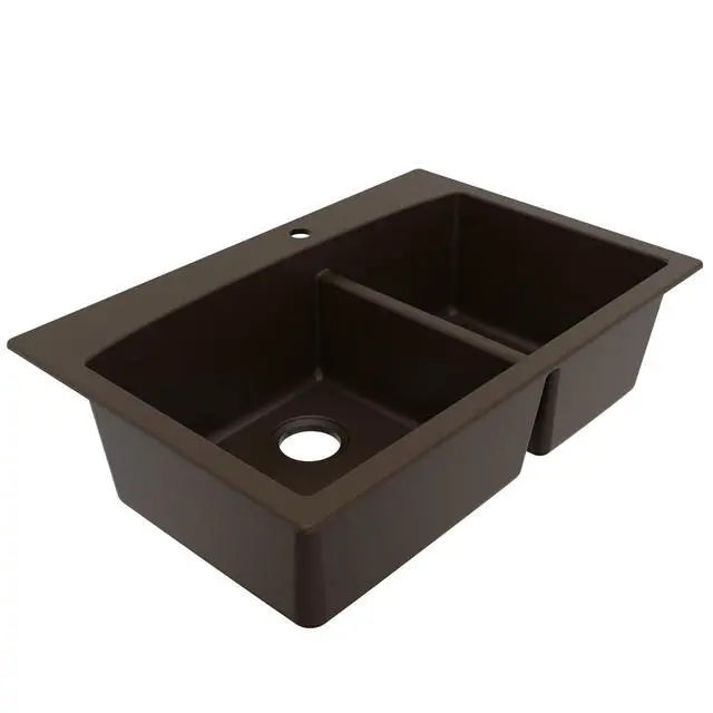 Alt view image 6 of 6 - QT-711 Drop-In Quartz Composite 33 in. 1-Hole 60/40 Double Bowl Kitchen Sink in Brown