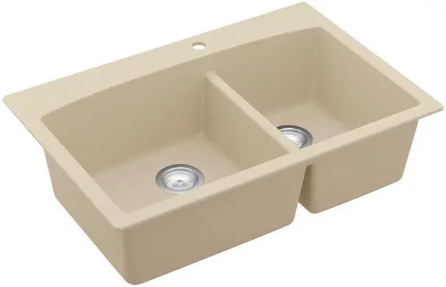 Main image of QT-711 Drop-In Quartz Composite 33 in. 1-Hole 60/40 Double Bowl Kitchen Sink in Bisque
