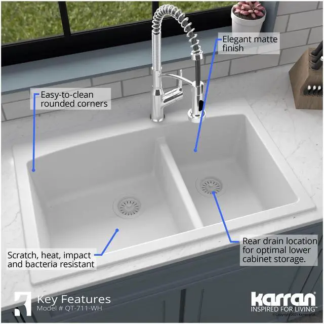 Alt view image 2 of 6 - QT-711 Drop-In Quartz Composite 33 in. 1-Hole 60/40 Double Bowl Kitchen Sink in Bisque