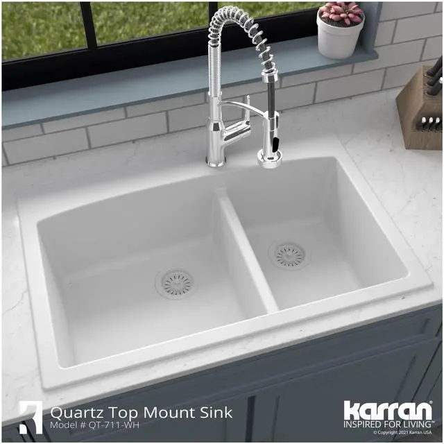 Alt view image 3 of 6 - QT-711 Drop-In Quartz Composite 33 in. 1-Hole 60/40 Double Bowl Kitchen Sink in Bisque