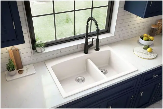 Alt view image 5 of 6 - QT-711 Drop-In Quartz Composite 33 in. 1-Hole 60/40 Double Bowl Kitchen Sink in Bisque