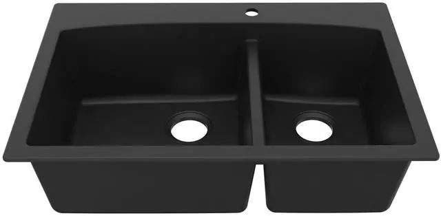 Main image of QT-711 Drop-In Quartz Composite 33 in. 1-Hole 60/40 Double Bowl Kitchen Sink in Black
