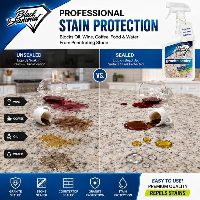 Alt view image 2 of 6 - Granite Sealer Seals and Protects Stone Countertops Without Changing Appearance Guards Against Food, Oil & Water Stains for Granite, Marble, Travertine & More