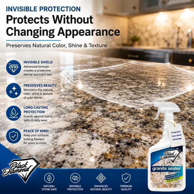 Alt view image 3 of 6 - Granite Sealer Seals and Protects Stone Countertops Without Changing Appearance Guards Against Food, Oil & Water Stains for Granite, Marble, Travertine & More