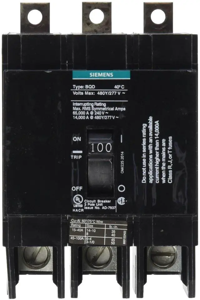 Main image of BQD3100 100-Amp Three Pole 480Y/277V AC 14KAIC Bolt in Breaker