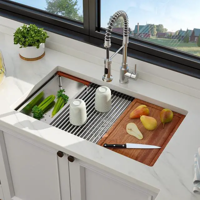 Main image of 33 Inch Undermount Kitchen Sink 33 x 19 Kitchen Sinks Stainless Steel Undermount Sink Workstation 16 Gauge Single Bowl Under Mount Handmade Deep Basin