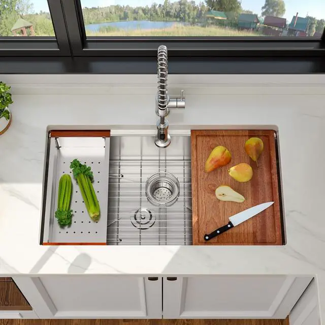Alt view image 2 of 6 - 33 Inch Undermount Kitchen Sink 33 x 19 Kitchen Sinks Stainless Steel Undermount Sink Workstation 16 Gauge Single Bowl Under Mount Handmade Deep Basin