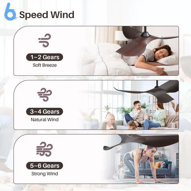 Alt view image 4 of 6 - 52" Ceiling Fan No Light, Modern, Remote Control, Low Profile, 3 Blades Ceiling Fan with Noiseless Reversible Dc Motor for Living room, Bedroom