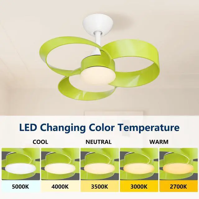 Alt view image 2 of 6 - 22 Inch Ceiling Fan with Light and Remote, Quiet DC Motor, Dimmable LED, Reversible 3-Speed Control, Easy Installation Downrod Fan for Small Rooms (Green)